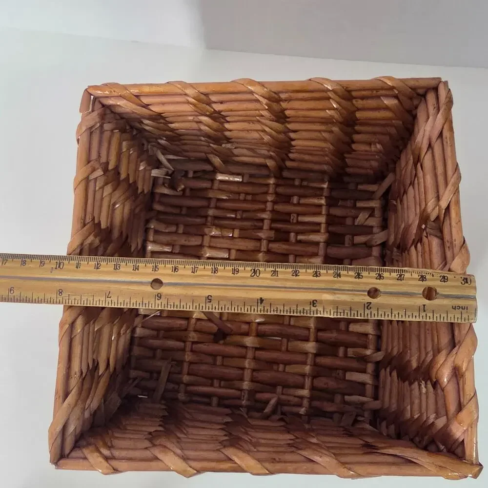 Brown Rectangular Wicker Storage Basket Rustic Farmhouse Organizer